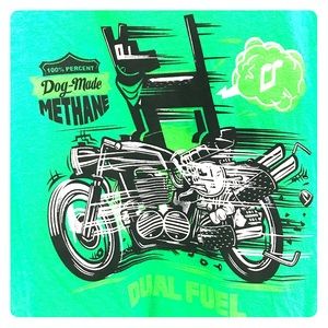 Dog on motorcycle Vintage Y2K Dog Made Methane tee from Mamro Australia!